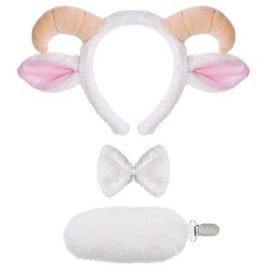 3pcs Sheep Costume Accessoriess, Goat Lamb Ears Headband Tail And Bowtie Set,🤩